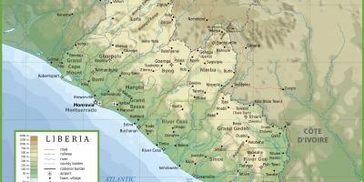 Het tekenen van de fysieke kaart van Liberia
