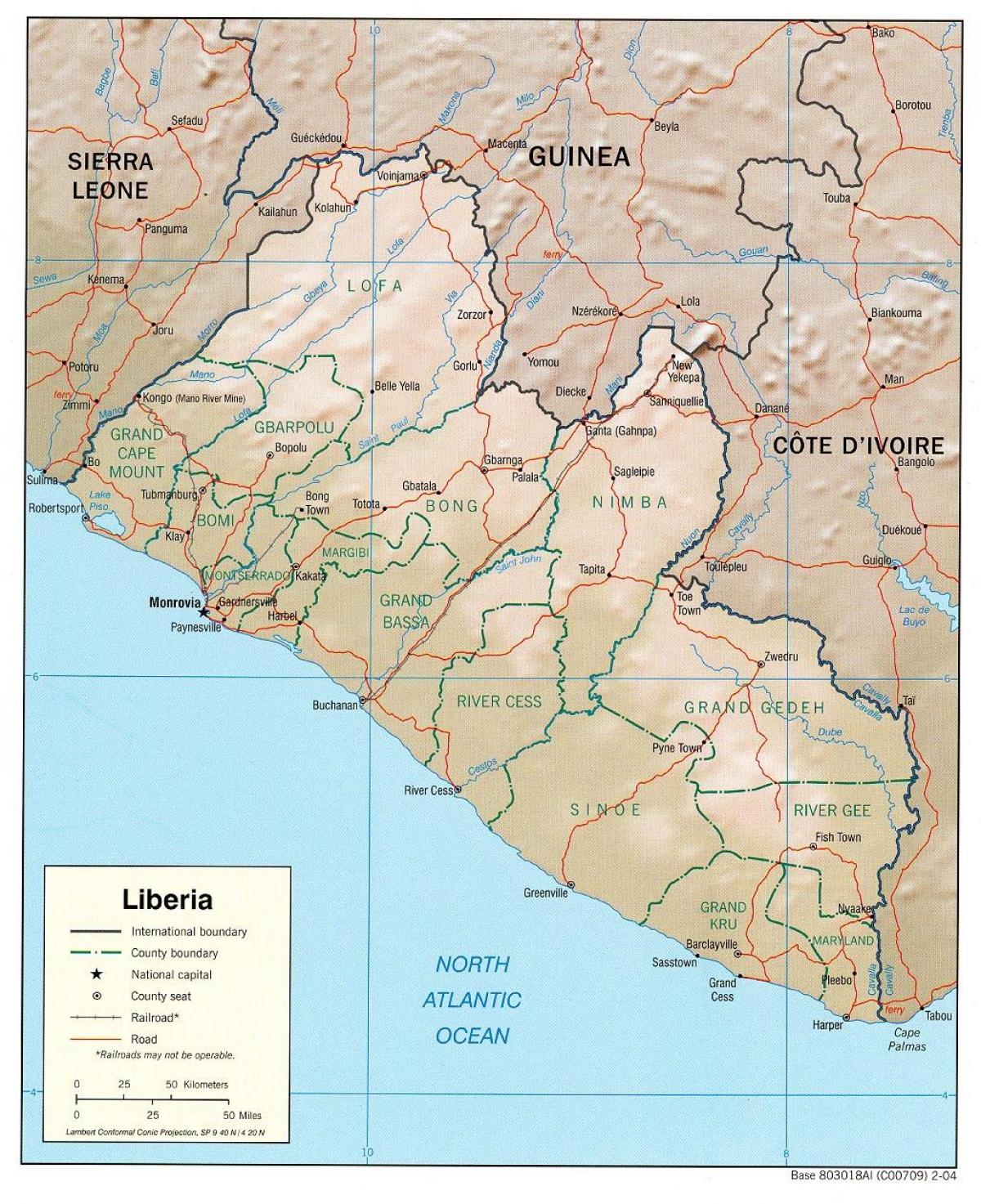 kaart van de geografische kaart van Liberia