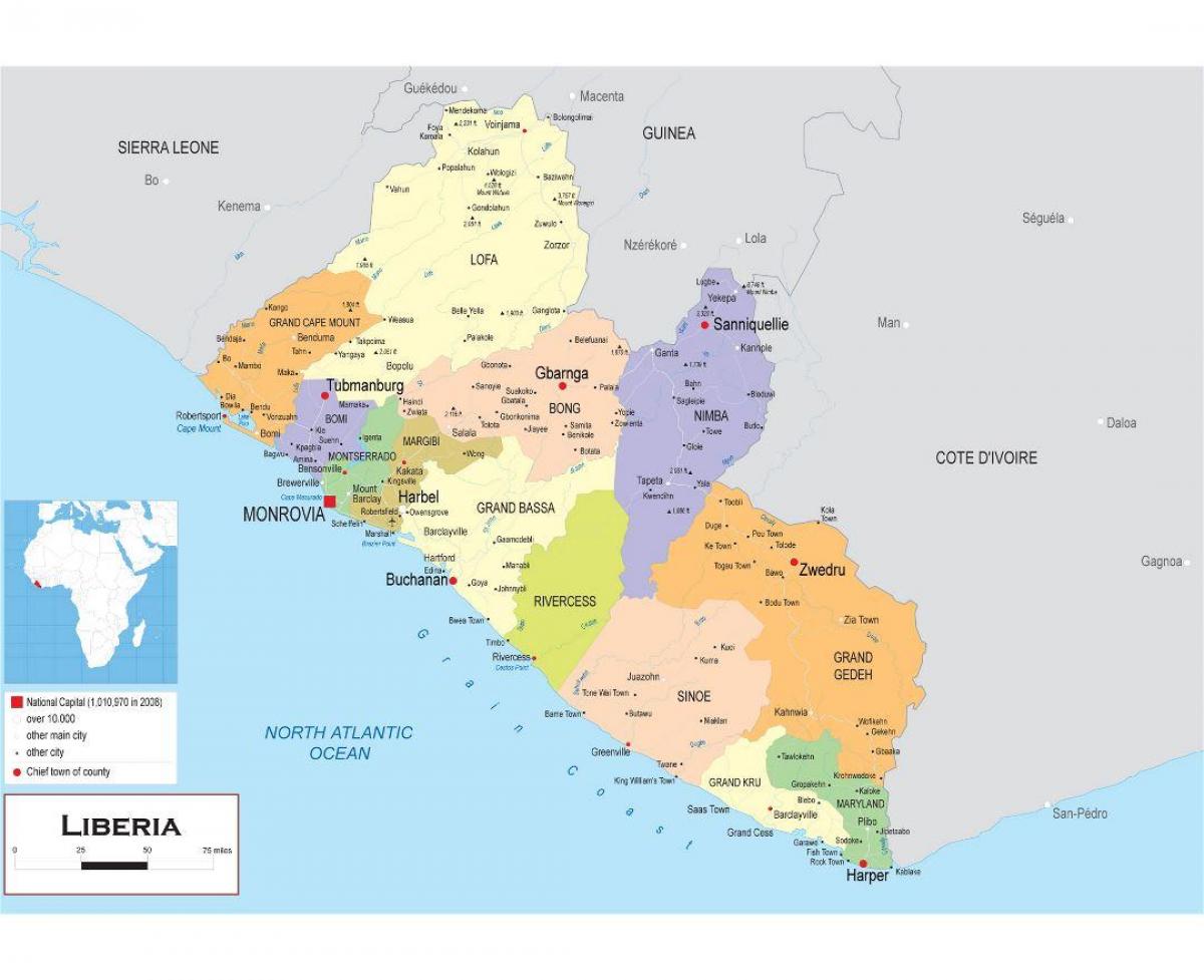 kaart van het tekenen van de politieke kaart van Liberia