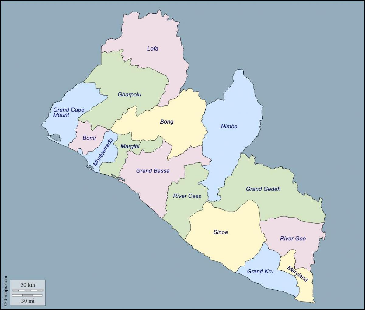kaart van Liberia provincies