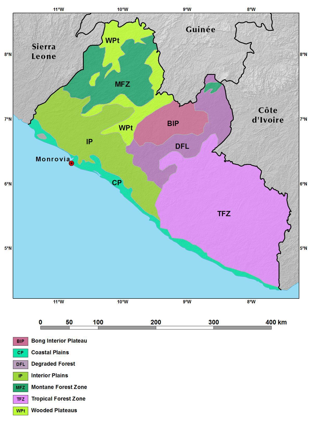 kaart van Liberia bergen