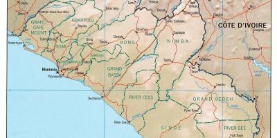 Kaart van de geografische kaart van Liberia