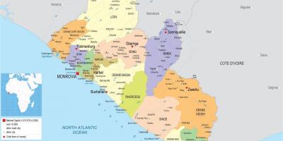 Kaart van het tekenen van de politieke kaart van Liberia
