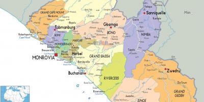 De politieke kaart van Liberia